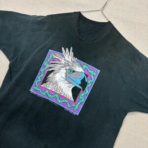 VTG 1992 Rainforest Rescue Campaign Hapi Eagle T Shirt Faded Black Single Stitch